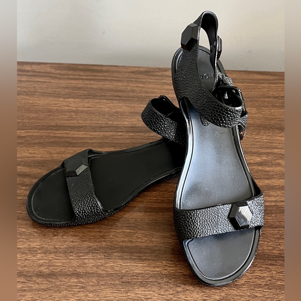 Givenchy Black Rubber Jellies, Stingray-Pattern, Jeweled Sandals, Size 36